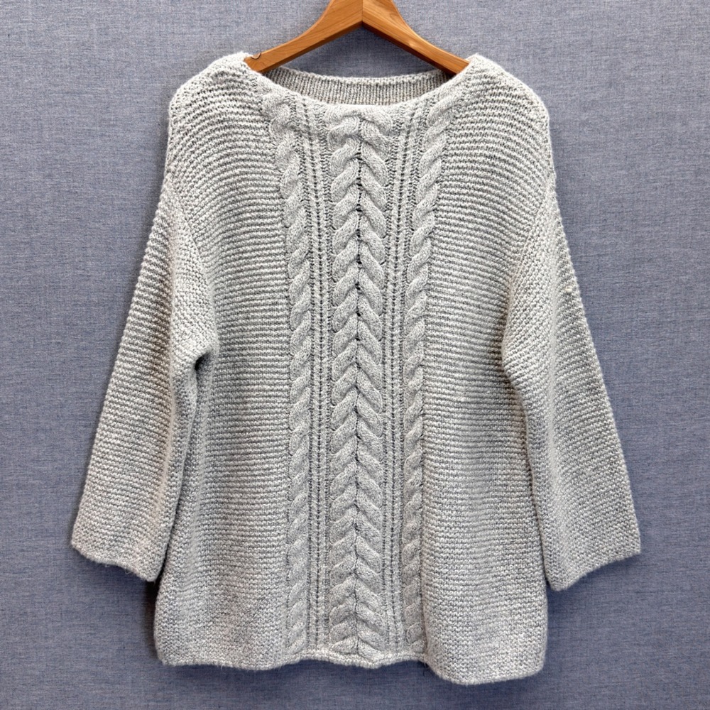 J Jill NWT Oatmeal Gray Cable Knit Boat Neck Sweater Womens Petite Medium MP